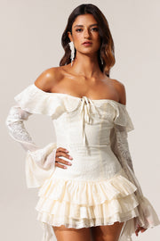 Wenie Off-the-Shoulder Long Sleeve Flounce Mini Dress